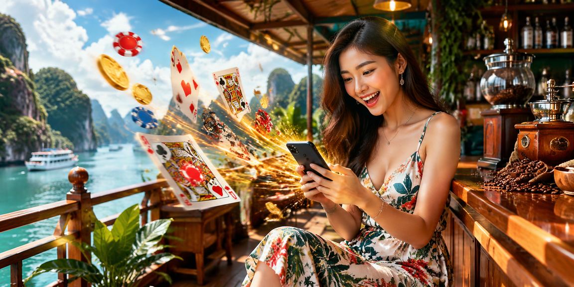 Không gian cà phê Hạ Long minh họa người dùng đọc kết quả giải trí